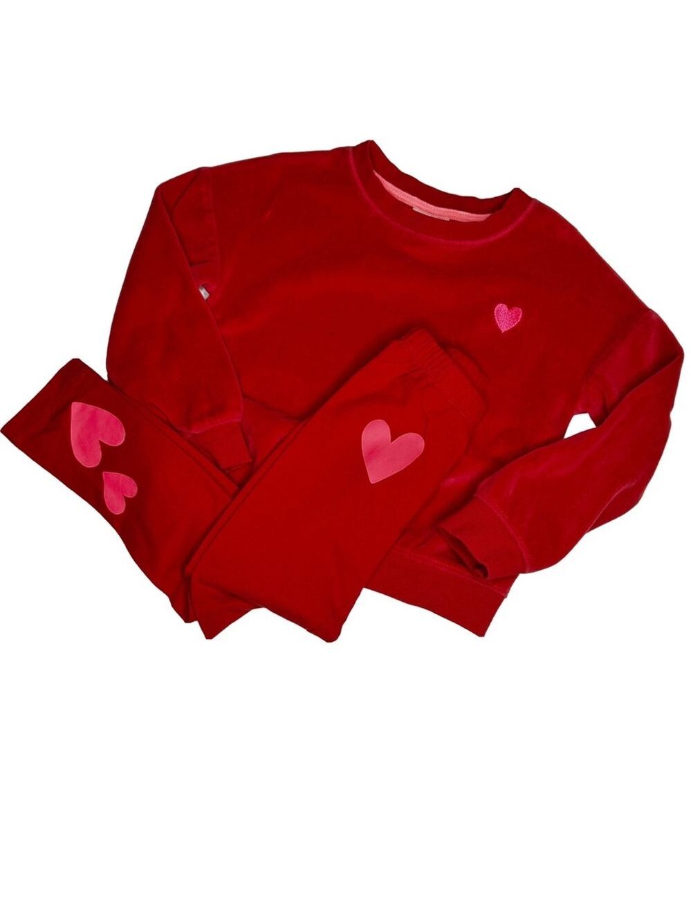 Cat & Jack Red Velour Hearts Pullover Sweatshirt & Leggings XS